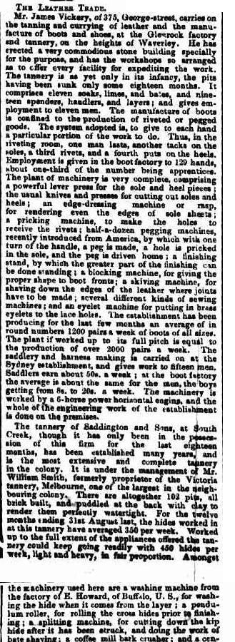From Glenrock to Port Macquarie: James Vickery and Sydney's 1860s Leather Trade