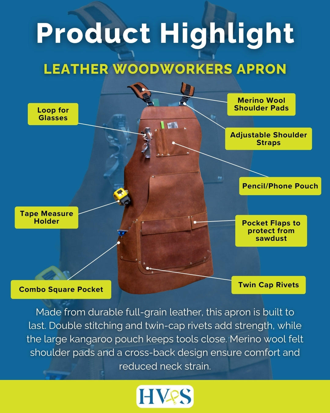 Leather Woodworkers Apron | Premium Full-Grain Leather Workshop Apron